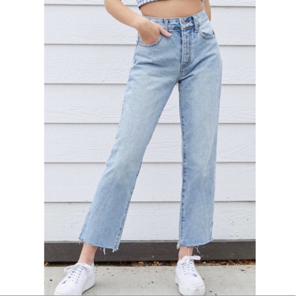 Brandy Melville High Rise Fringe Mom Jeans
